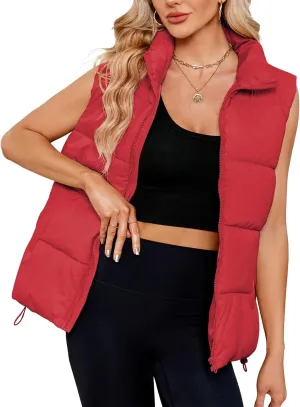 Zando Puffer Vest Women Outerwear Vests Sleeveless Stand Collar Oversized Zip Up Padded Puffy Winter Gilet Jacket Coat