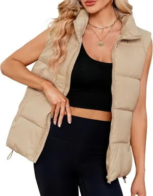 Zando Puffer Vest Women Outerwear Vests Sleeveless Stand Collar Oversized Zip Up Padded Puffy Winter Gilet Jacket Coat