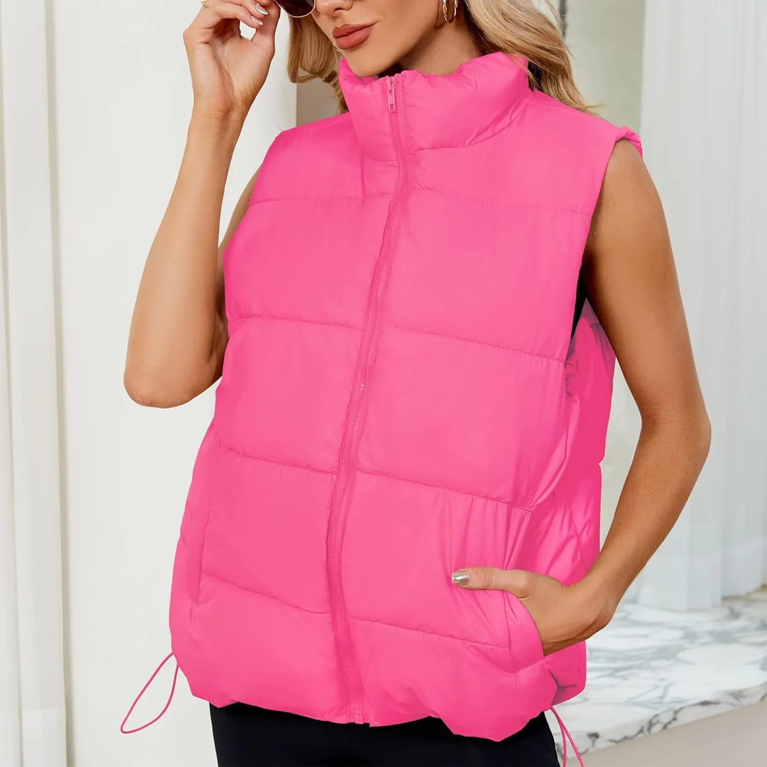 Zando Puffer Vest Women Outerwear Vests Sleeveless Stand Collar Oversized Zip Up Padded Puffy Winter Gilet Jacket Coat