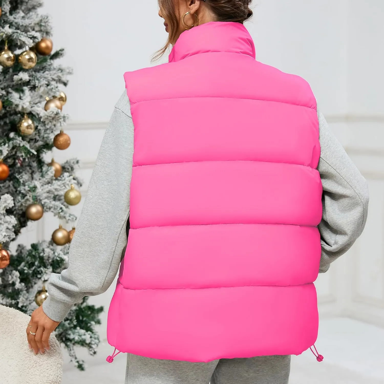 Zando Puffer Vest Women Outerwear Vests Sleeveless Stand Collar Oversized Zip Up Padded Puffy Winter Gilet Jacket Coat