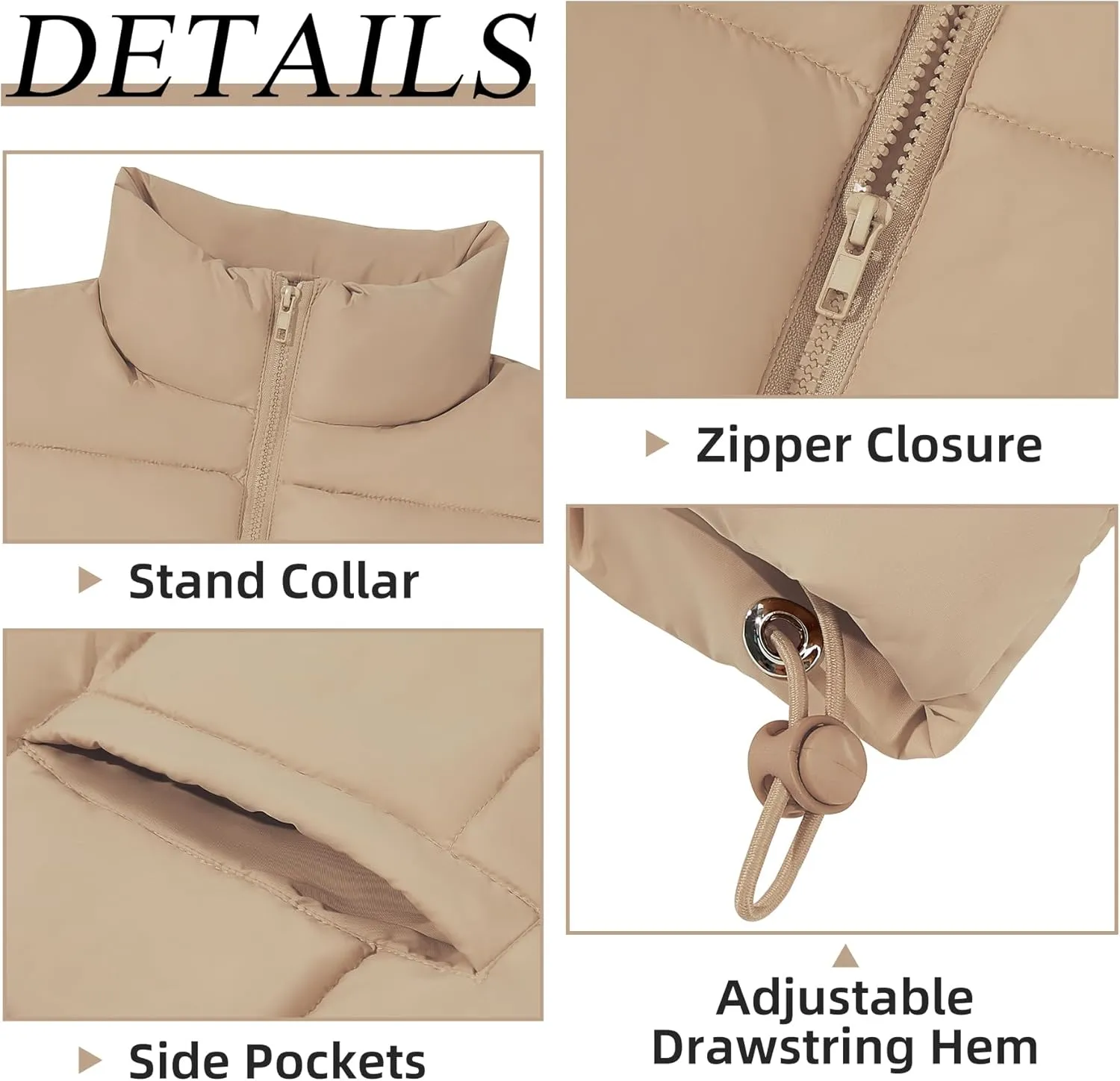 Zando Puffer Vest Women Outerwear Vests Sleeveless Stand Collar Oversized Zip Up Padded Puffy Winter Gilet Jacket Coat