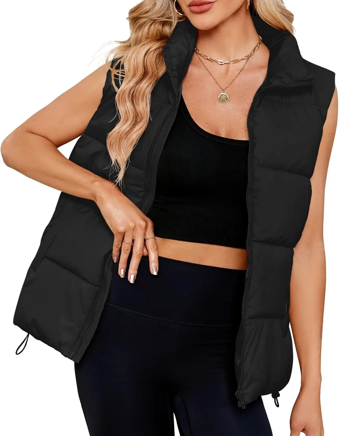 Zando Puffer Vest Women Outerwear Vests Sleeveless Stand Collar Oversized Zip Up Padded Puffy Winter Gilet Jacket Coat