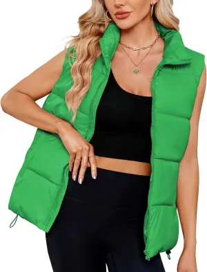 Zando Puffer Vest Women Outerwear Vests Sleeveless Stand Collar Oversized Zip Up Padded Puffy Winter Gilet Jacket Coat