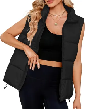 Zando Puffer Vest Women Outerwear Vests Sleeveless Stand Collar Oversized Zip Up Padded Puffy Winter Gilet Jacket Coat