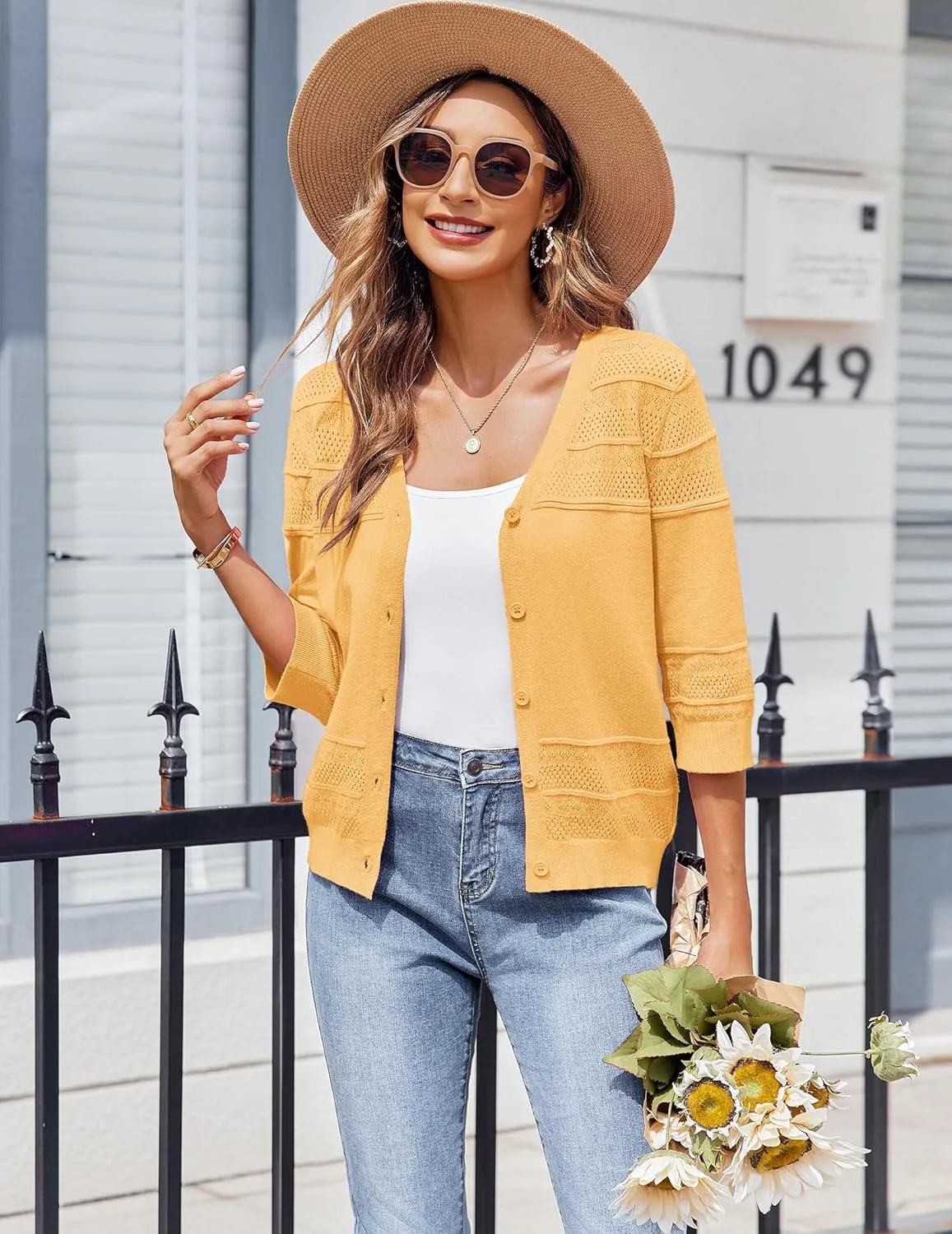 Zeagoo Womens 2025 Cardigan 3/4 Sleeve Summer Lightweight Cropped Cardigan Sweaters Shrug