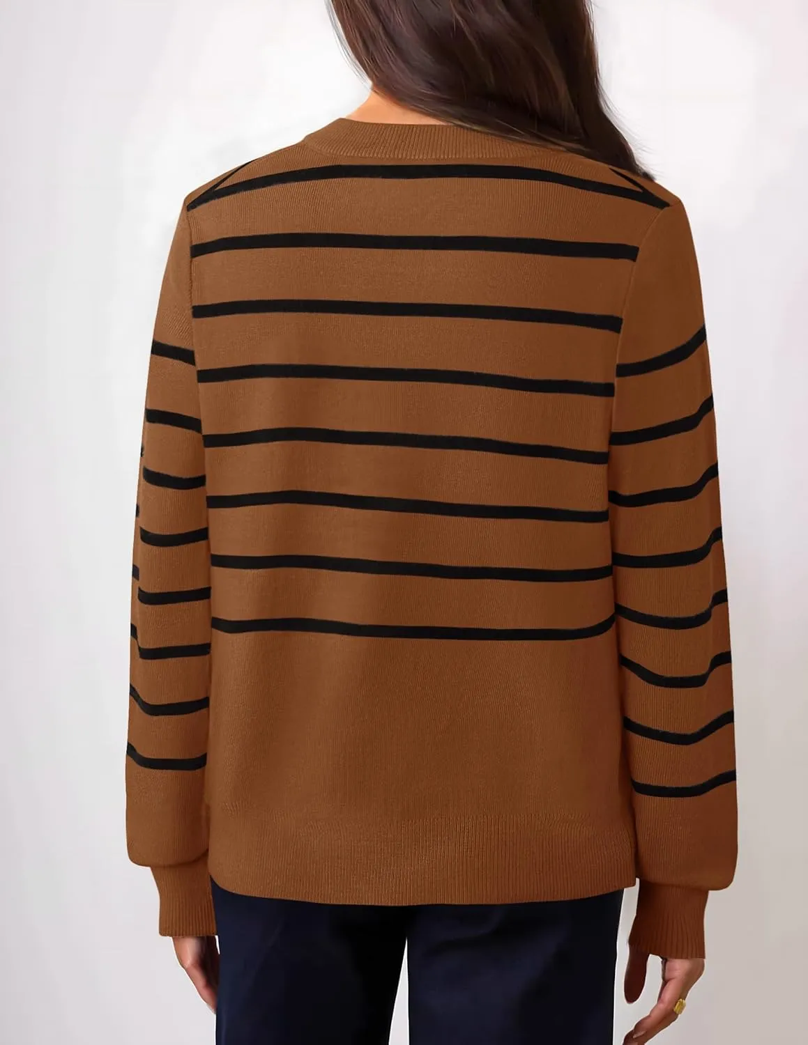 ZESICA Women's Striped Cardigan Sweaters Fall Long Sleeve Open Front Button Down Knit Outerwear Coat Trendy Clothes