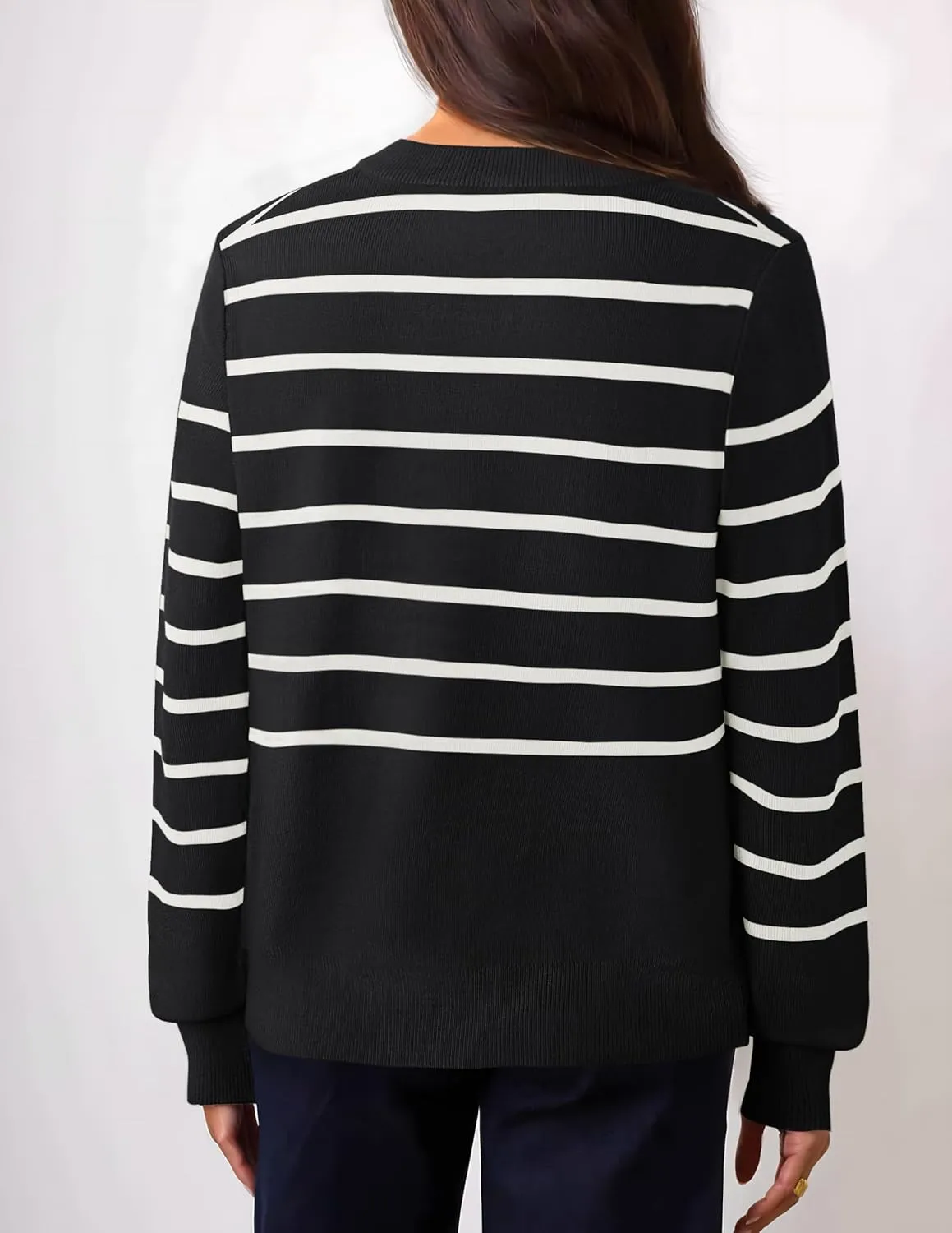 ZESICA Women's Striped Cardigan Sweaters Fall Long Sleeve Open Front Button Down Knit Outerwear Coat Trendy Clothes