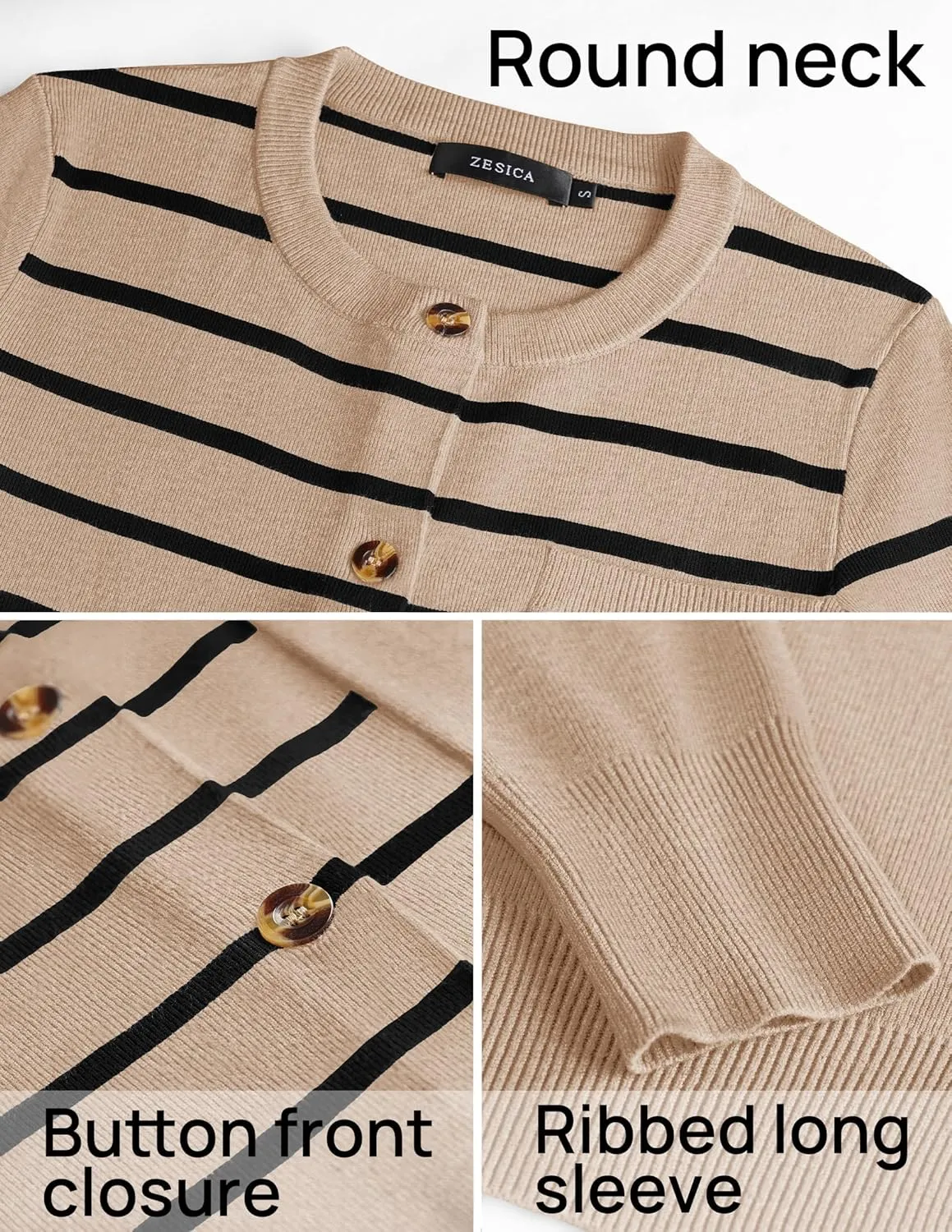 ZESICA Women's Striped Cardigan Sweaters Fall Long Sleeve Open Front Button Down Knit Outerwear Coat Trendy Clothes