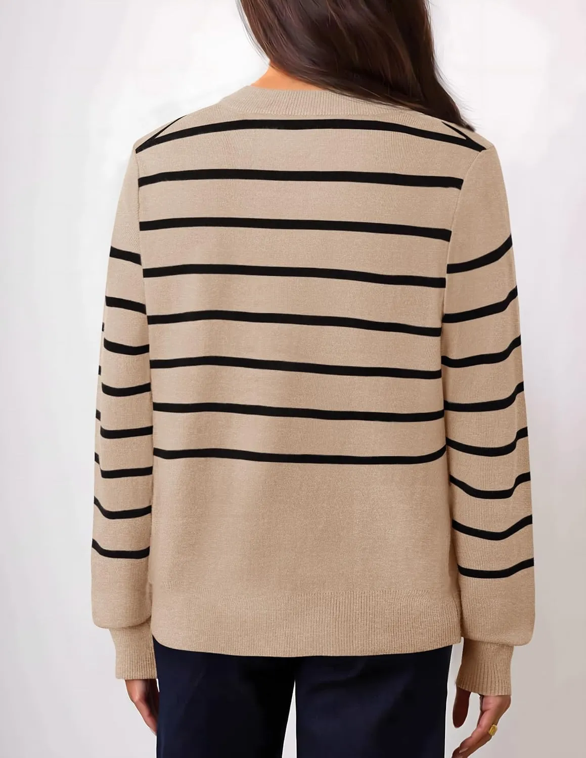 ZESICA Women's Striped Cardigan Sweaters Fall Long Sleeve Open Front Button Down Knit Outerwear Coat Trendy Clothes